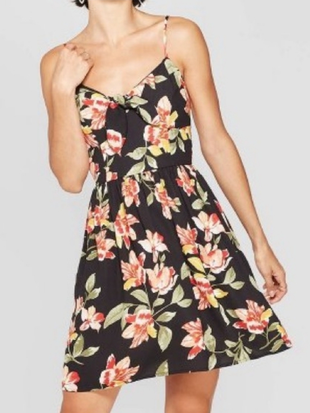 Xhilaration Black Floral Tie-Front Mini Dress
